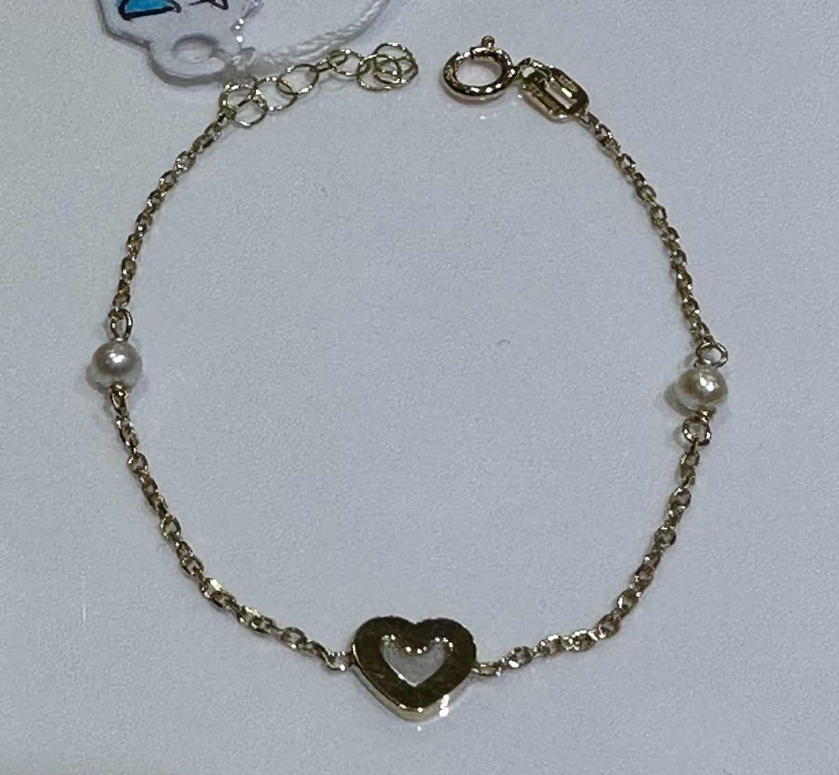 14K Yellow Gold Heart  Baby Bracelet with Pearl
