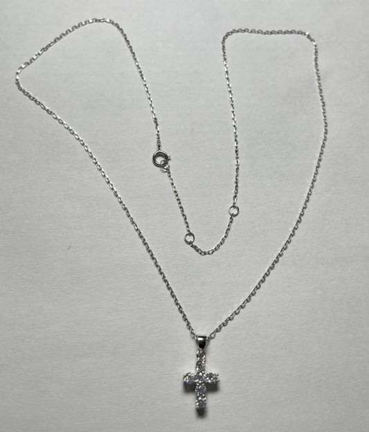 Silver Cross  Charm Necklace Set with CZ