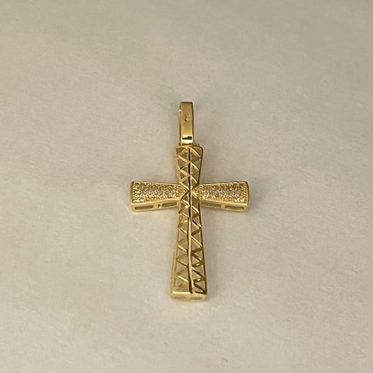 18K Yellow Gold Cross  Pendant with CZ