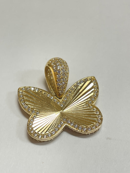 14K Yellow Gold Butterfly  Pendant with CZ