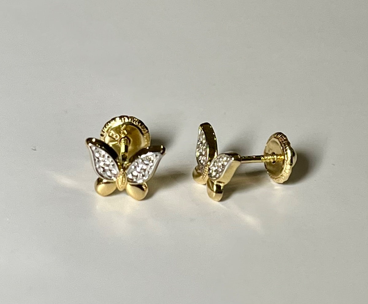 18K Two-Tone Gold Butterfly  Earring with CZ