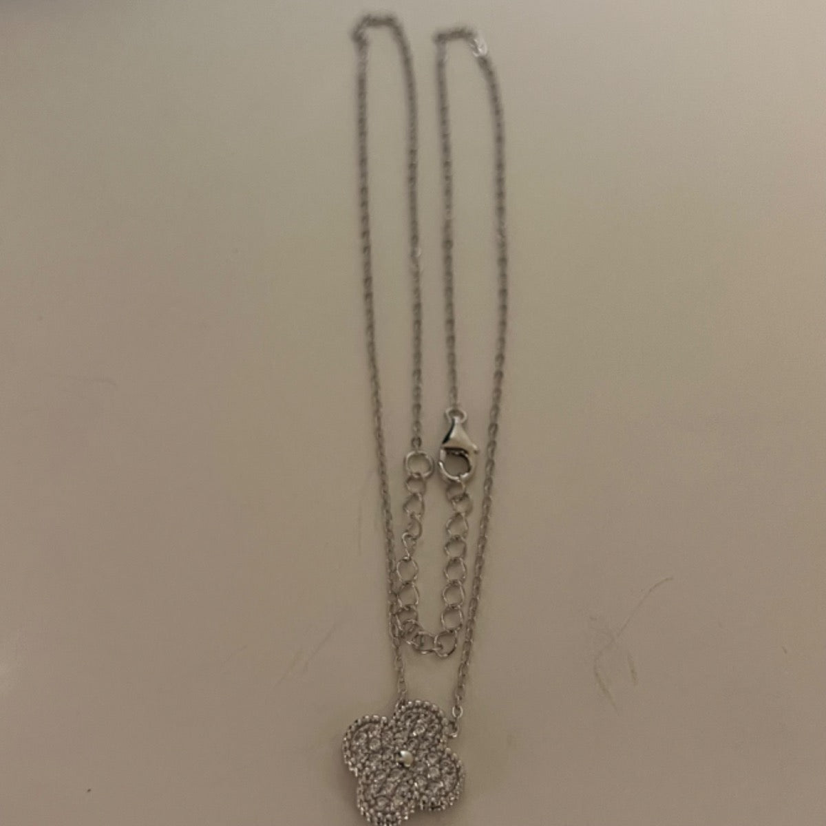 Silver Four Leaf Clover  Charm Necklace Set with CZ