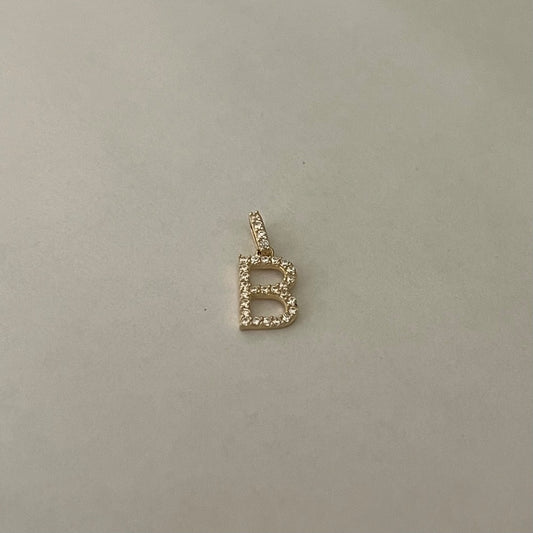 14K Yellow Gold Letter B Pendant with CZ