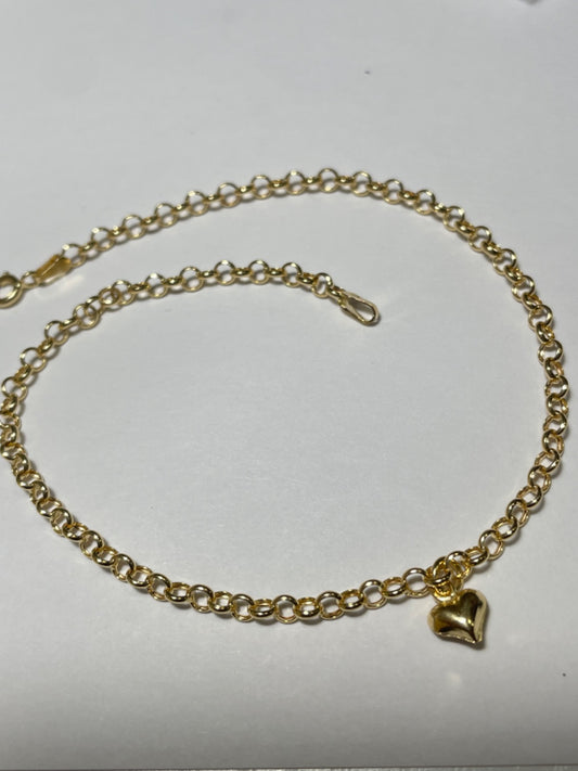 18K Yellow Gold Whit Heart  Anklet