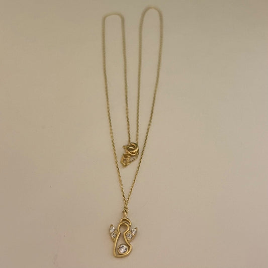 14K Yellow Gold Angel  Charm Necklace Set with CZ