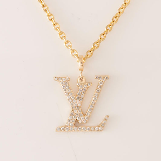 18K Yellow Gold LV Pendant with Diamond