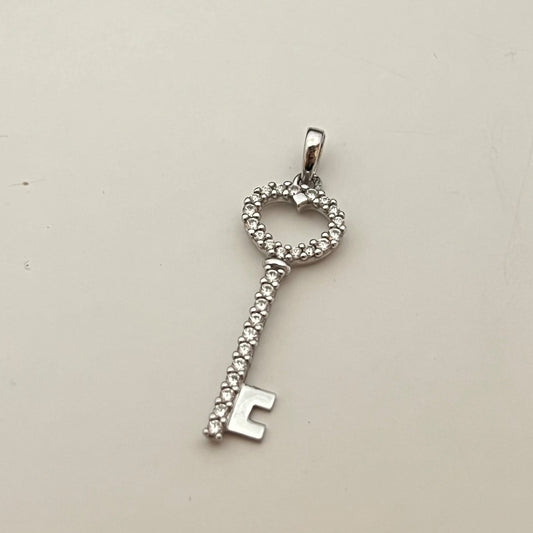 14K White Gold Key  Pendant with CZ