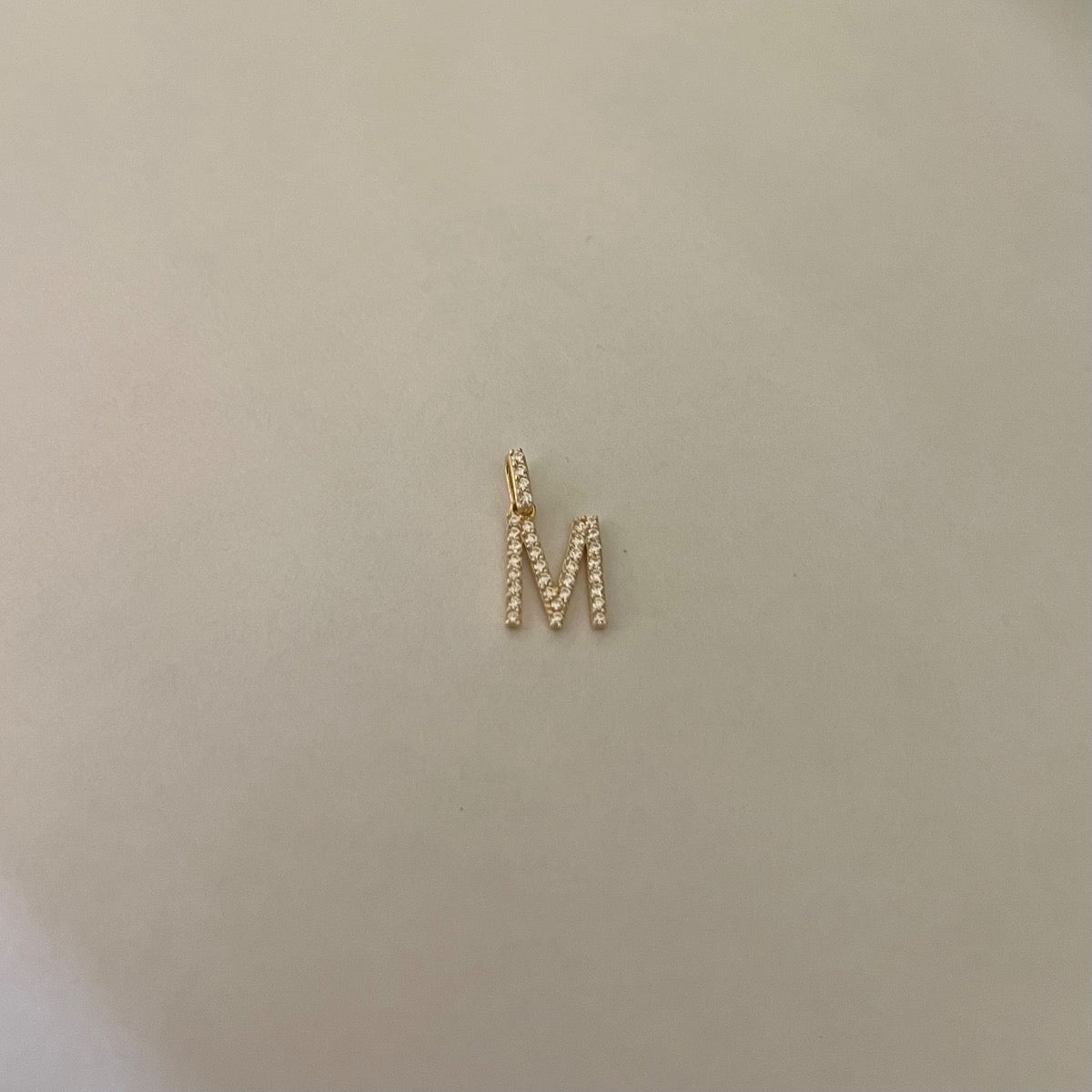 14K Yellow Gold Letter M Pendant with CZ