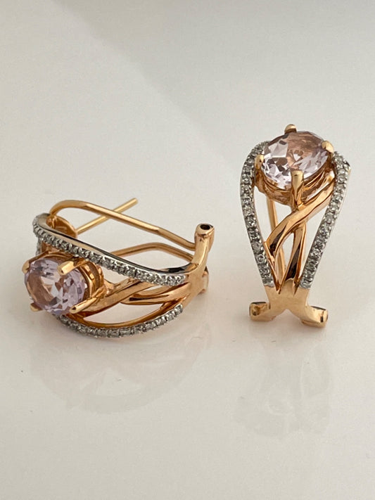 14K Rose Gold  Earring with Amethyst and Diamond