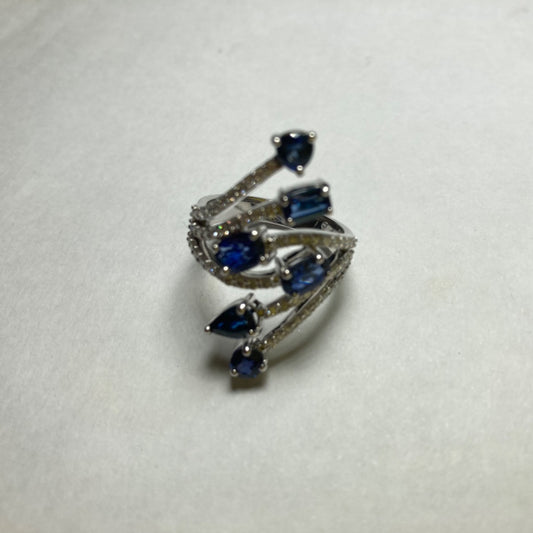 14K White Gold  Ring with Diamond and Sapphire