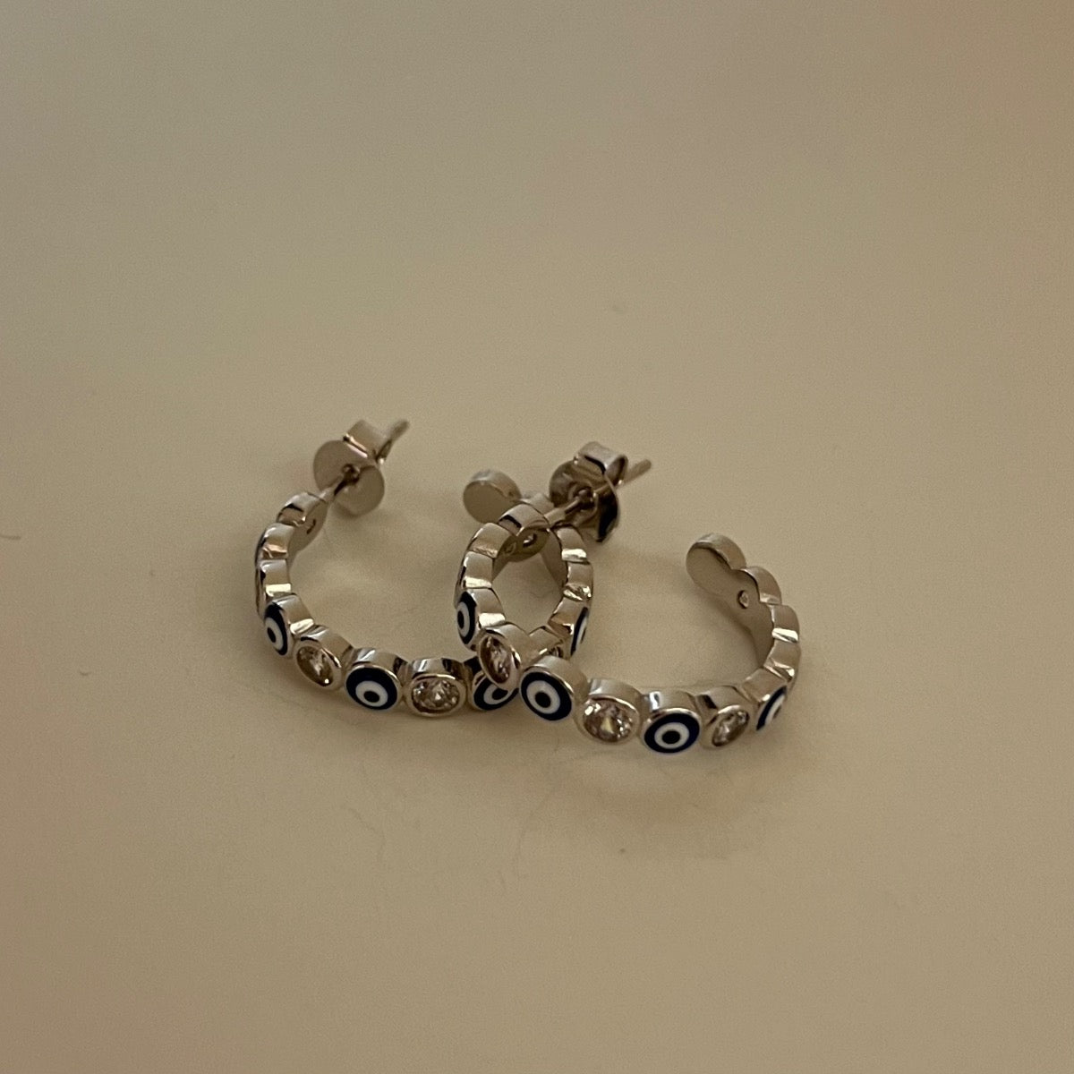 Silver Evil Eye Hoop  Earring with CZ