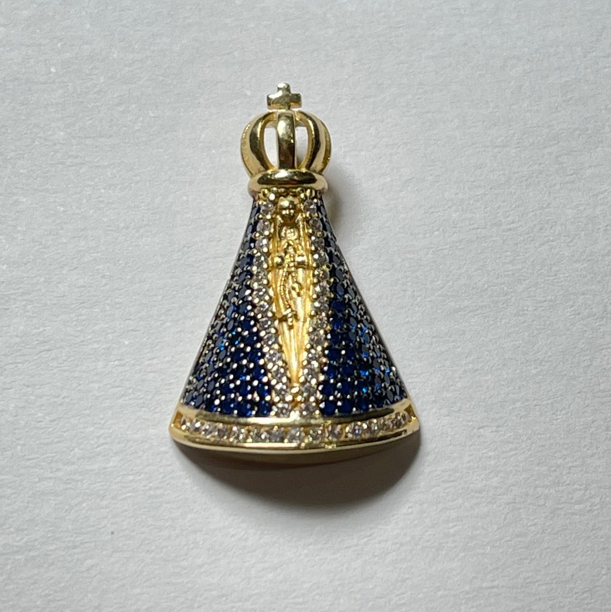 18K Yellow Gold Our Lady of Aparecida Pendant with CZ