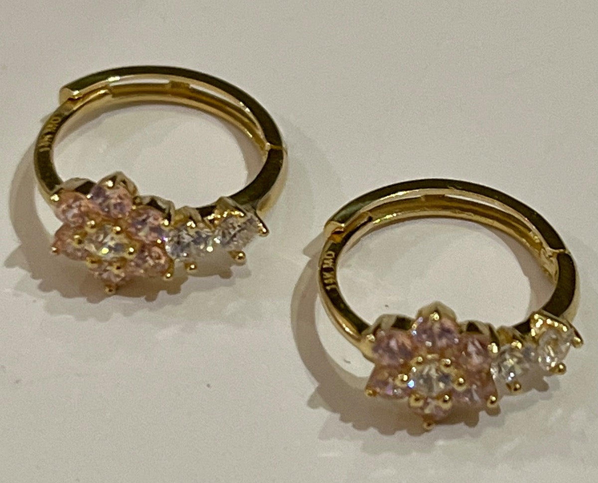 14K Yellow Gold Hoop Light Pink Earring with CZ