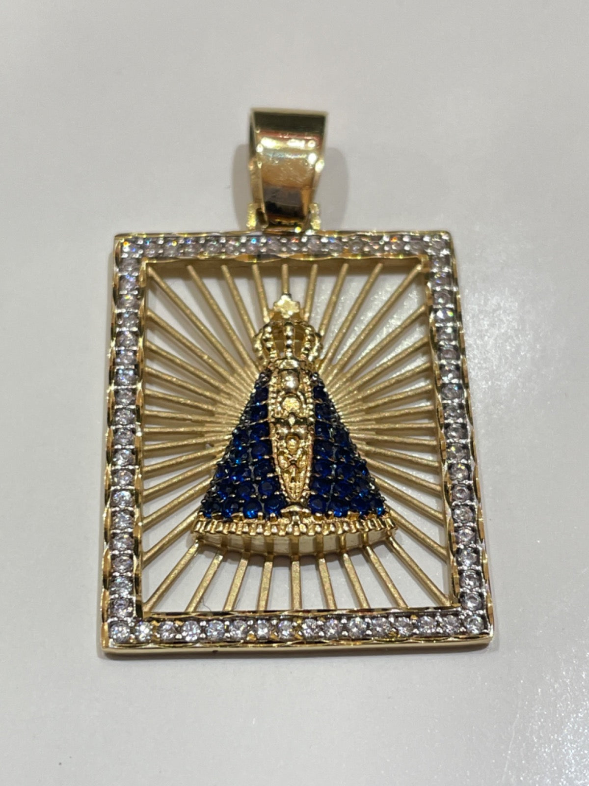 18K Yellow Gold Our Mother  Pendant with CZ