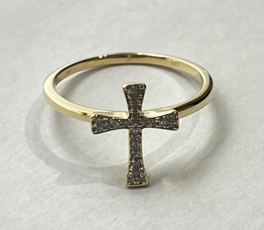 14K Yellow Gold Cross  Ring with Diamond