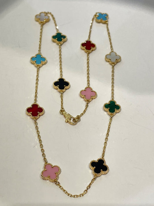 18K Yellow Gold Multicolor  Charm Necklace Set