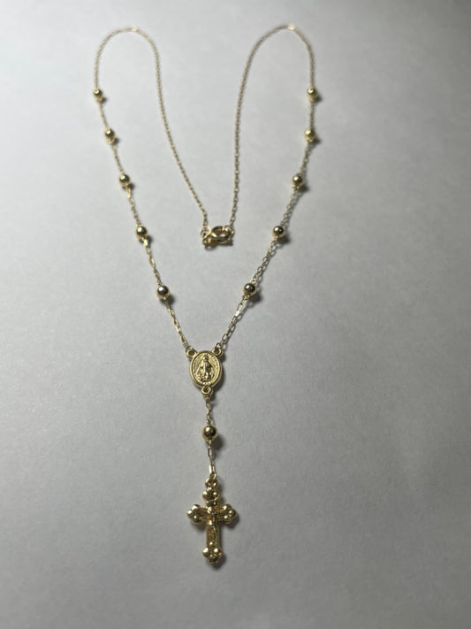 18K Yellow Gold Rosary  Charm Necklace Set