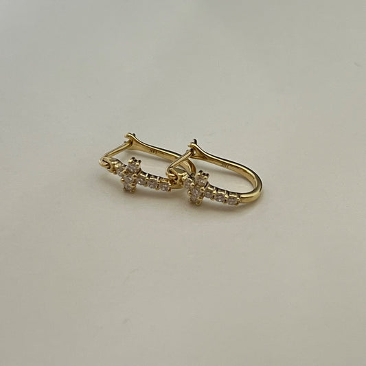 18K Yellow Gold Cross  Earring with Diamond