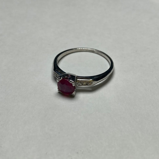 14K White Gold  Ring with Ruby