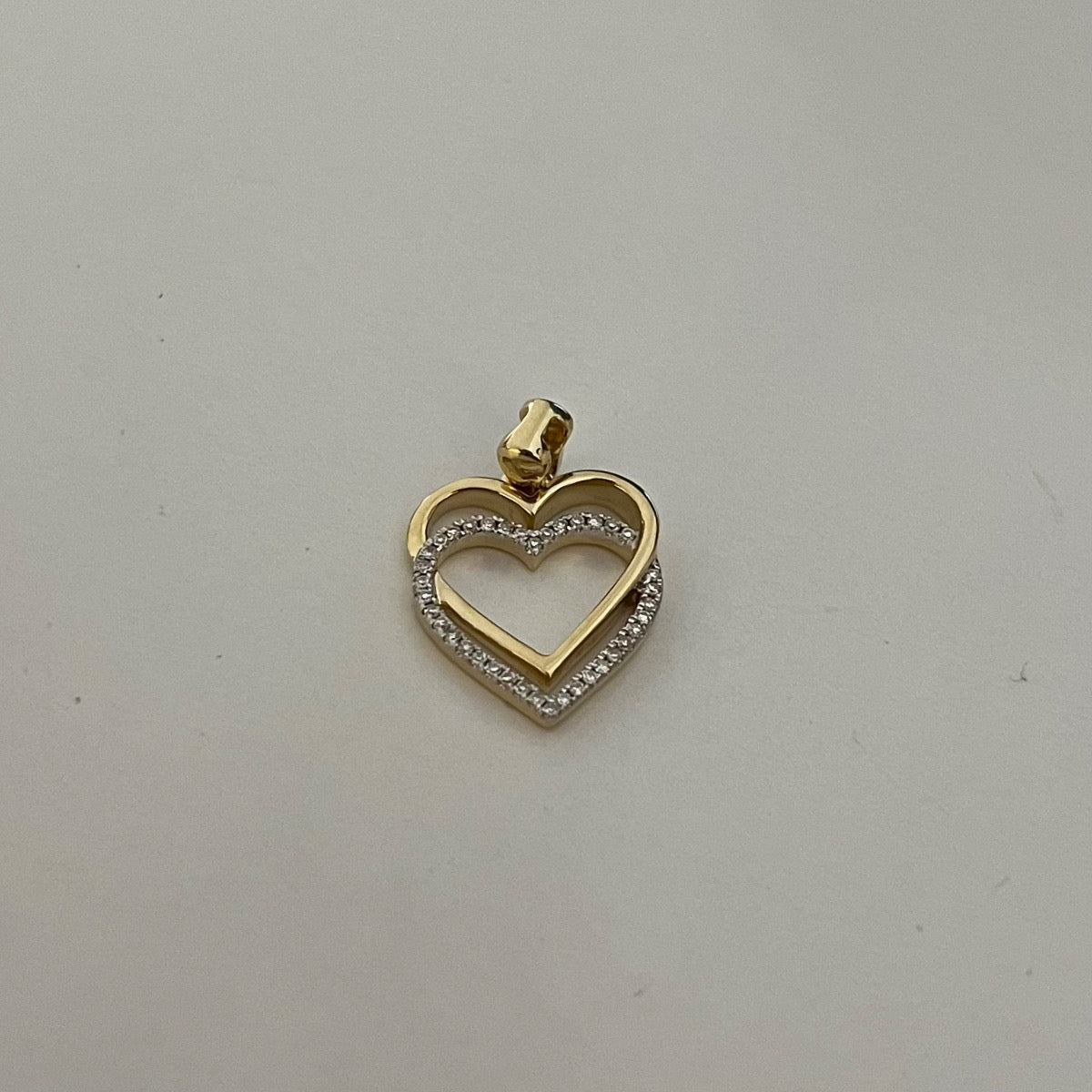 14K Yellow Gold Double Heart  Pendant with Diamond