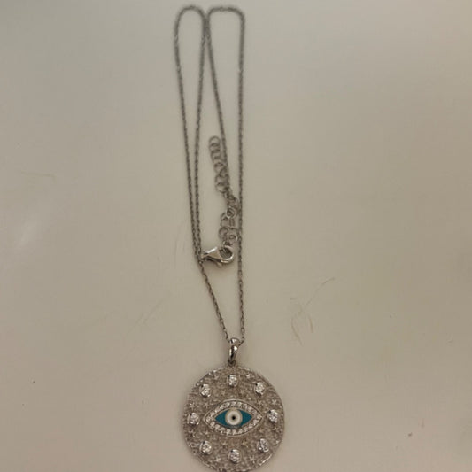 Silver Evil Eye  Charm Necklace Set with CZ