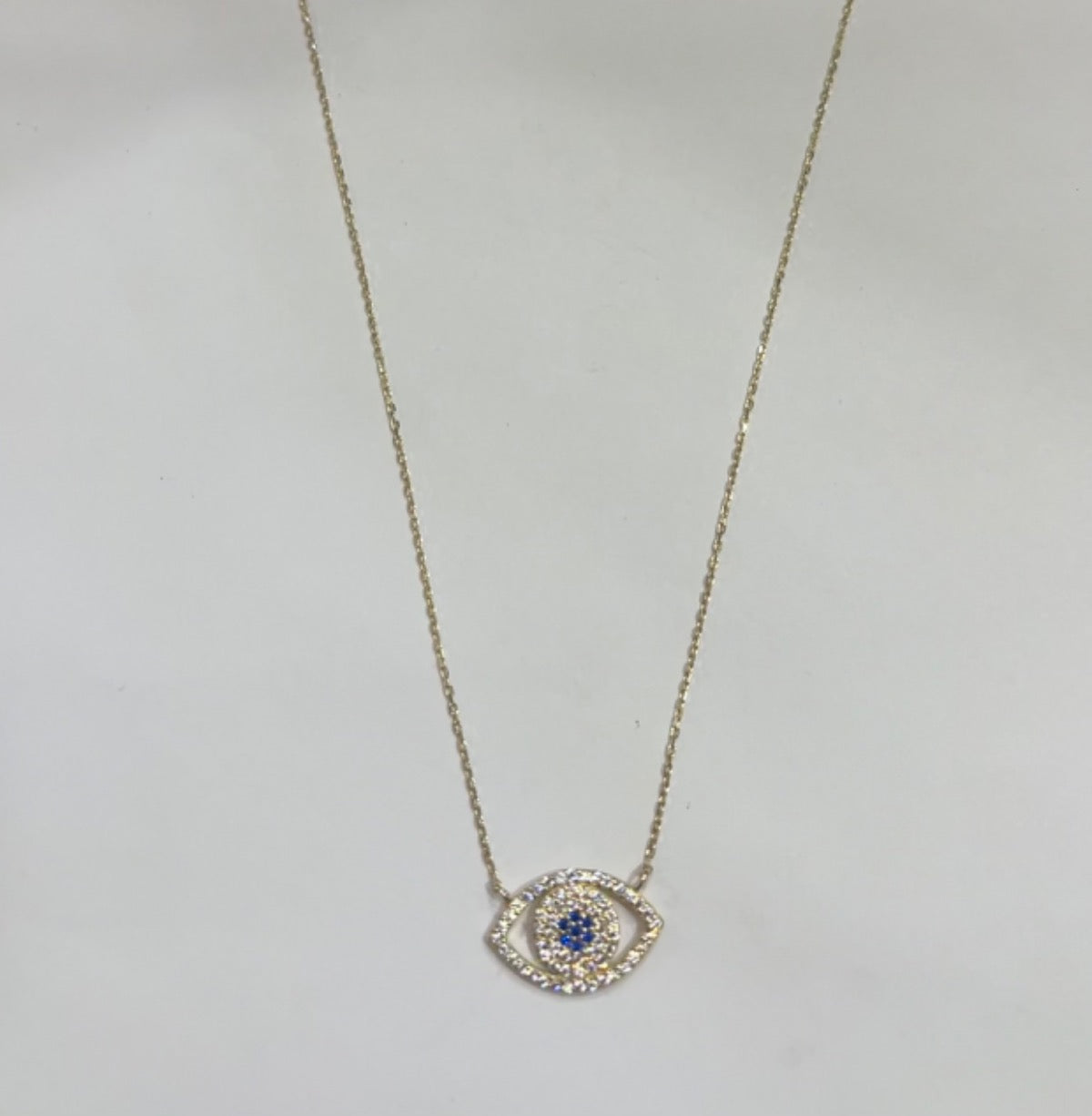 14K Yellow Gold Eve Eye  Necklace with CZ