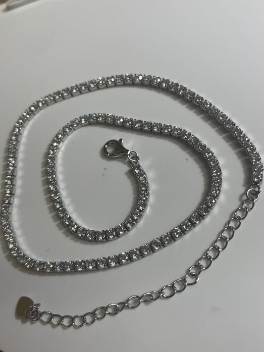 Silver  Tênis Choker with CZ