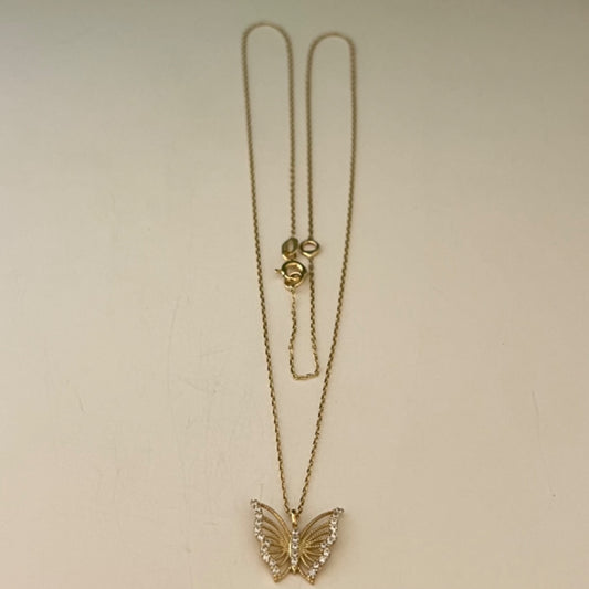 14K Yellow Gold Butterfly  Charm Necklace Set with CZ