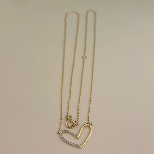 14K Yellow Gold Heart  Charm Necklace Set with CZ