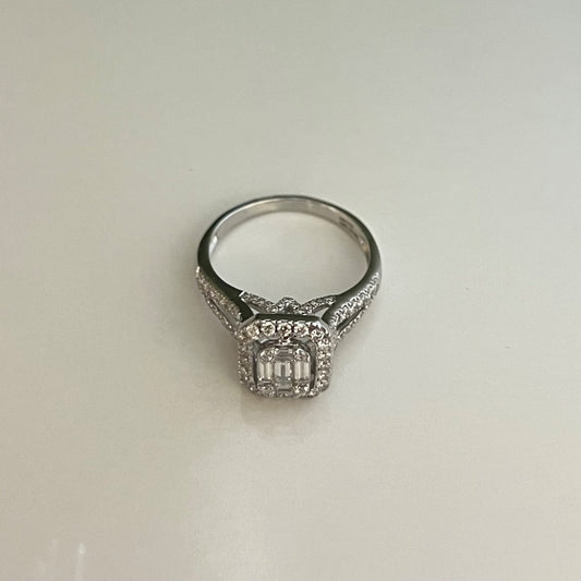 14K White Gold Emerald Cut  Engagement Ring with Diamond