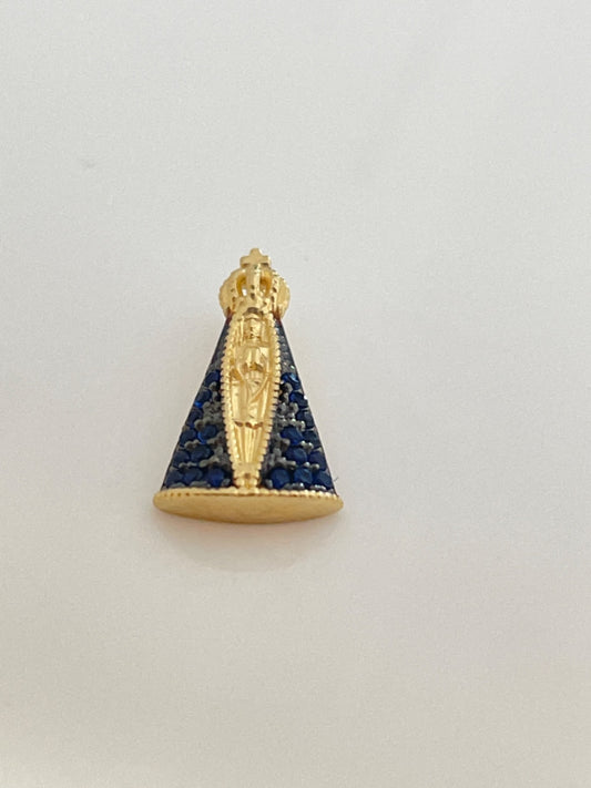 18K Yellow Gold Our Lady Pendant with CZ