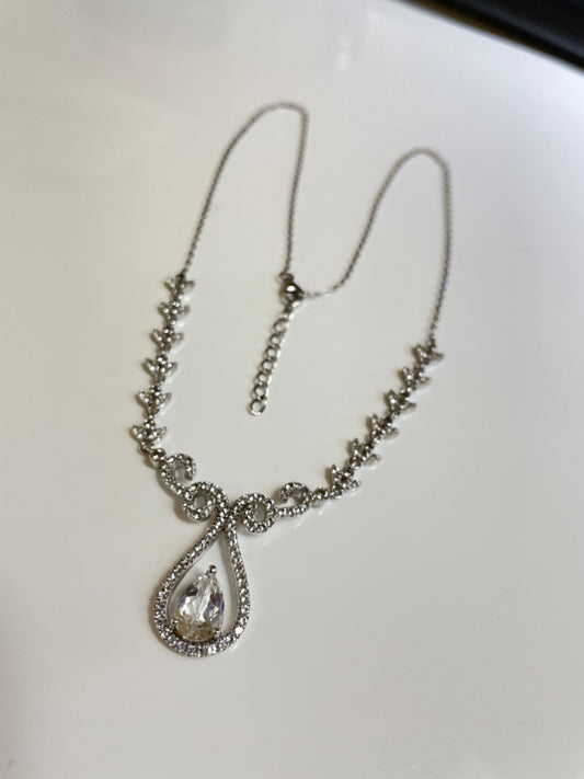 Silver  Charm Necklace Set with CZ