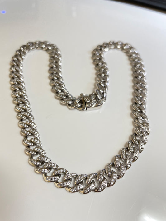 Silver Cuban Link Choker with CZ