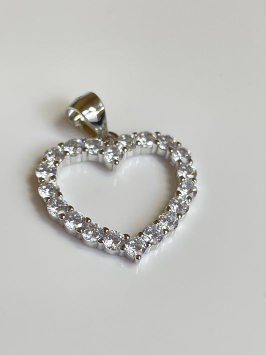 White Silver Heart  Pendant with CZ