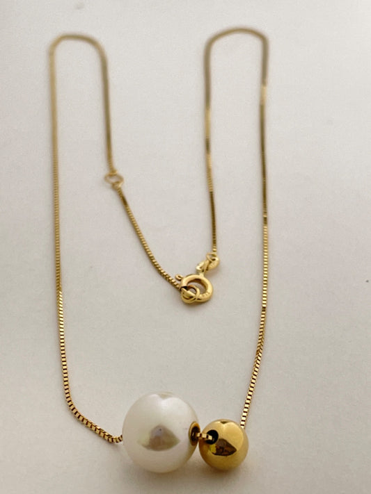 18K Yellow Gold  Charm Necklace Set with Pearl