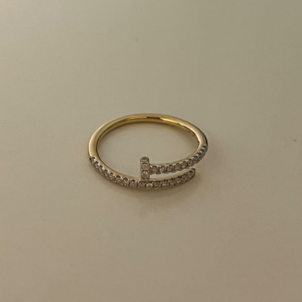 14K Yellow Gold Nail  Ring with Diamond