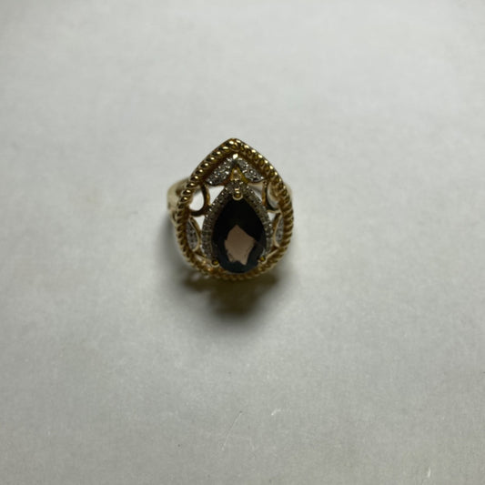 14K Yellow Gold  Ring with Smoked Quartz and Diamond