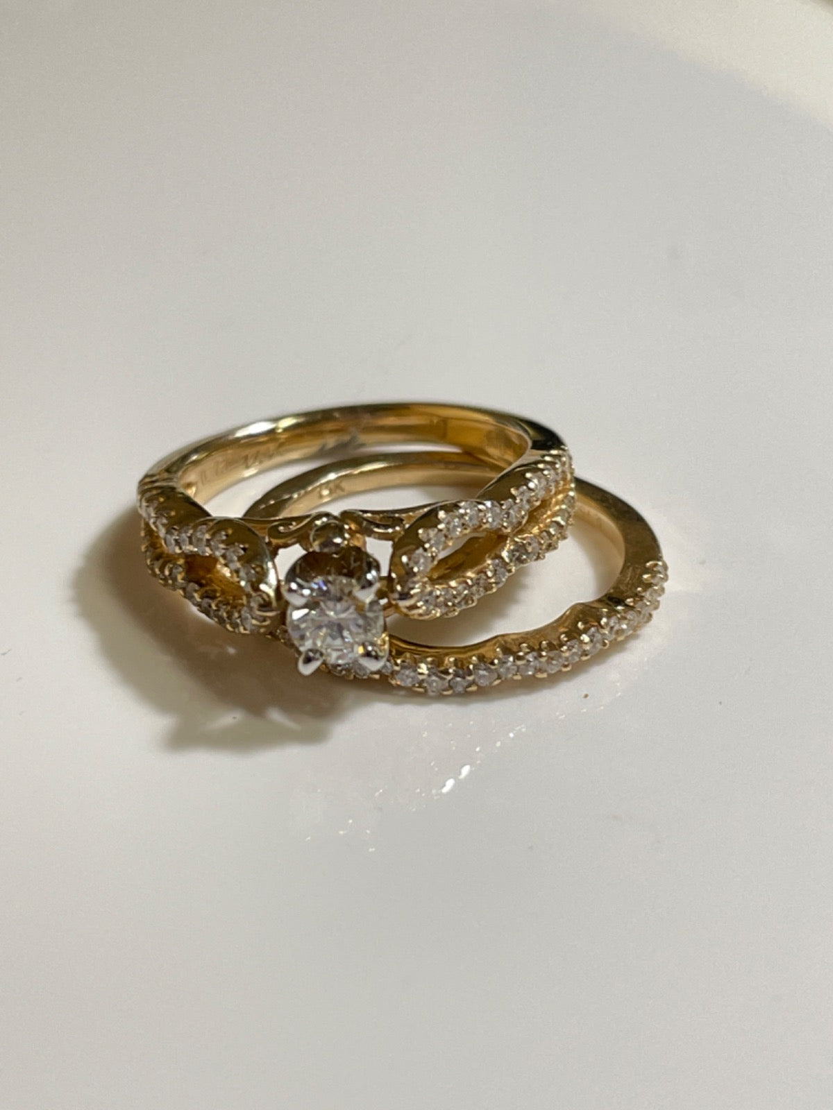 14K Yellow Gold  Bridal Set with Diamond