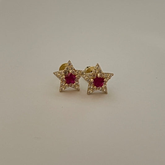 14K Yellow Gold Star Earring with CZ