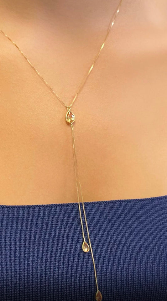 18K Yellow Gold  Charm Necklace Set with CZ