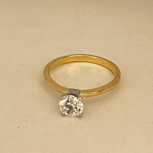 18K Two-Tone Gold  Engagement Ring with CZ