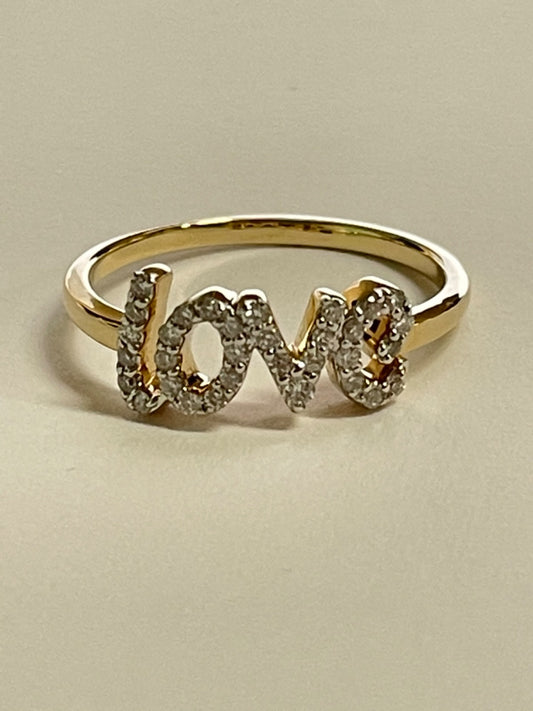 14K Yellow Gold Love  Ring with Diamond