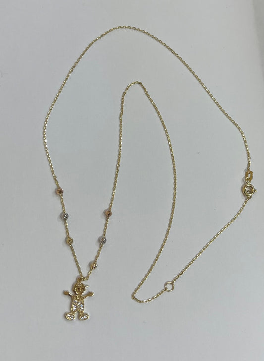14K Tri-Tone Gold Boy  Necklace with CZ