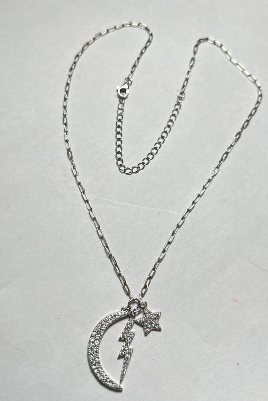 Silver  Charm Necklace Set with CZ