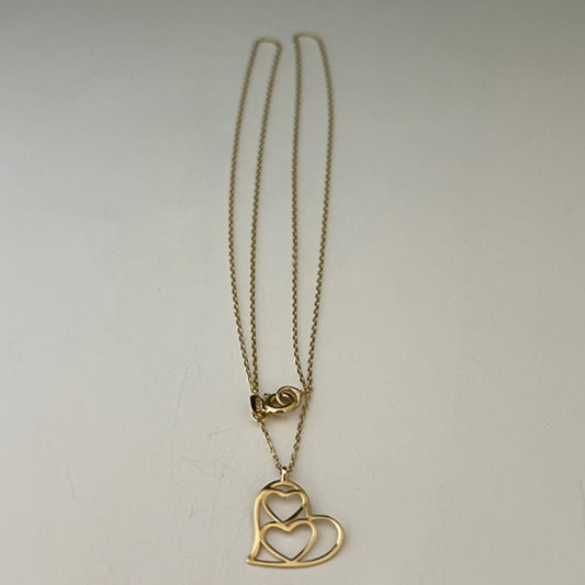 14K Yellow Gold Triple Heart Charm Necklace Set