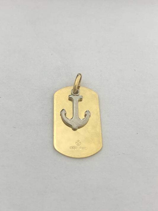 18K Two-Tone Gold Anchor Pendant