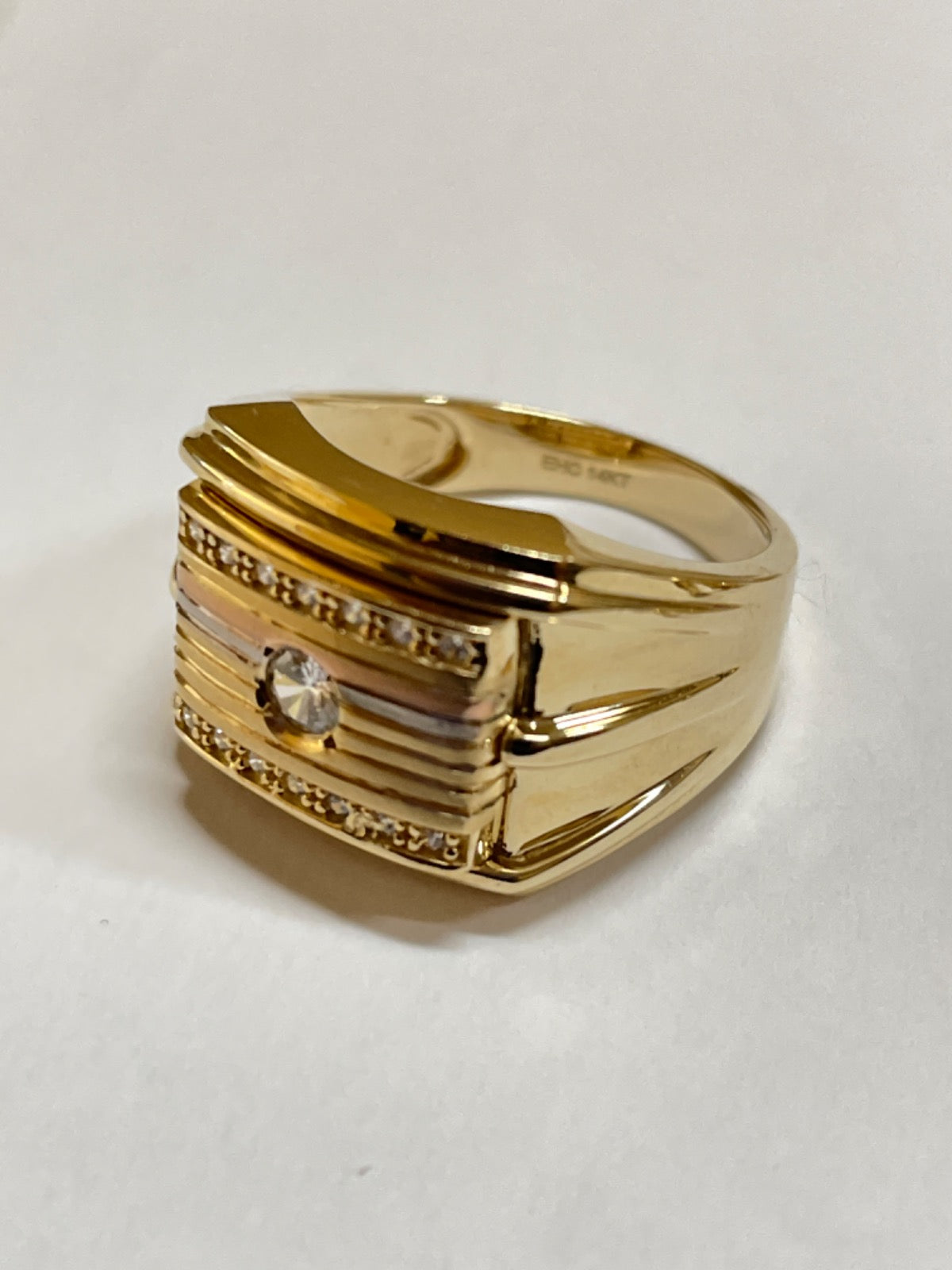 14K Tri-Tone Gold  Men's Ring with CZ