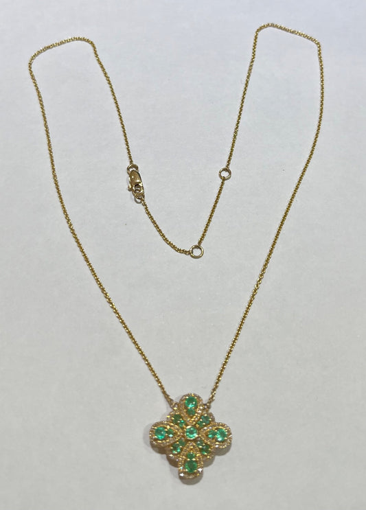 14K Yellow Gold  Charm Necklace Set with Diamond and Emerald