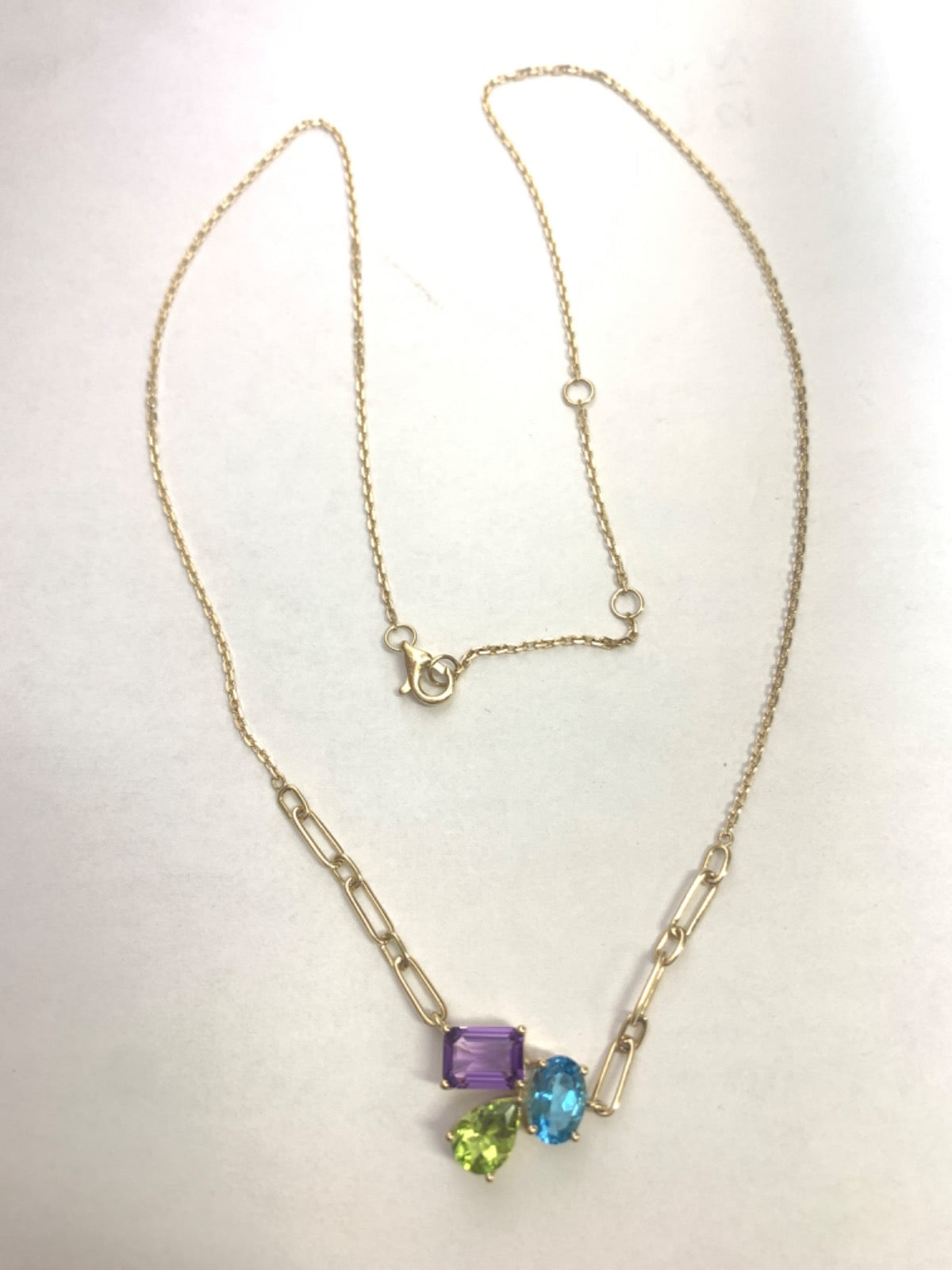 14K Yellow Gold  Chain with Peridot, Amethyst and Topaz
