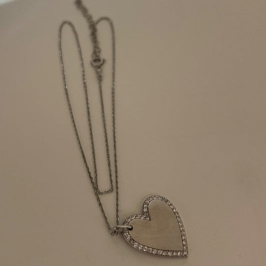 Silver Heart Charm Necklace Set with CZ